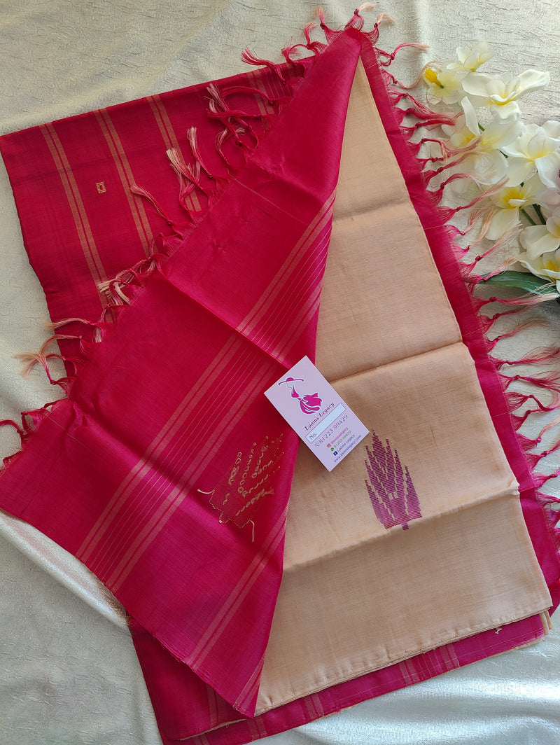 Cream with Pink Pallu Handwoven Chinnalampattu Saree