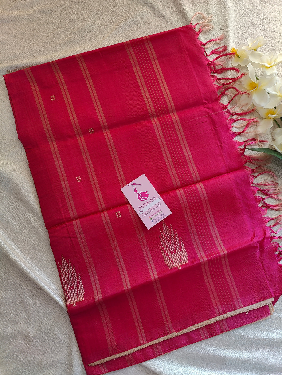 Cream with Pink Pallu Handwoven Chinnalampattu Saree