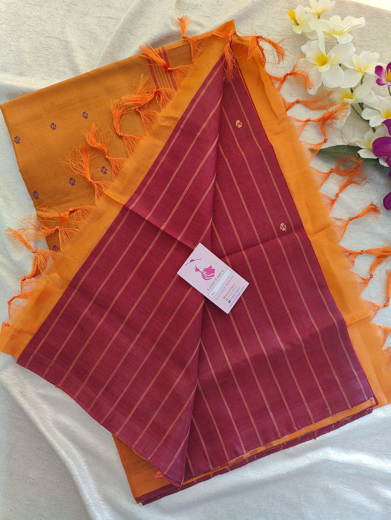 Maroon Stripes with Orange Pallu Handwoven Chinnalampattu Saree