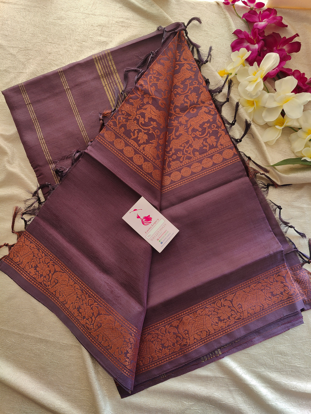 Monochrome Dark Brown Vanasingaram Pattern Chinnalampattu Border Saree