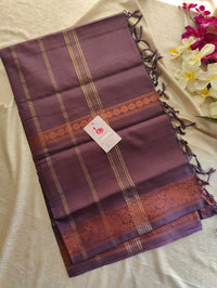 Monochrome Dark Brown Vanasingaram Pattern Chinnalampattu Border Saree