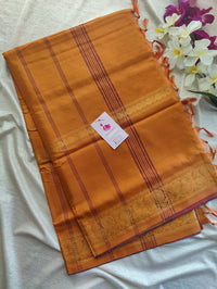 Maroon with Mustard Orange Vanasingaram Pattern Chinnalampattu Border Saree