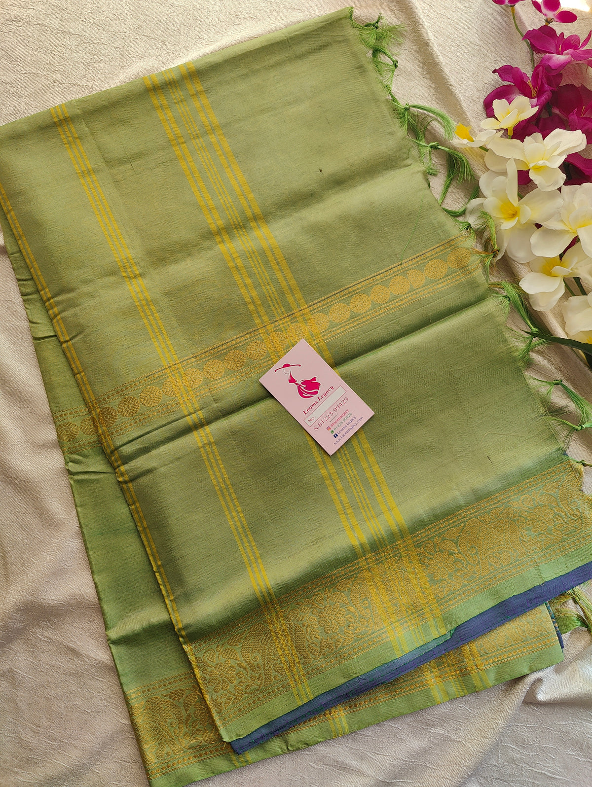 Dual Shade Green cum Blue with Green Vanasingram Pattern Chinnalampattu Border Saree