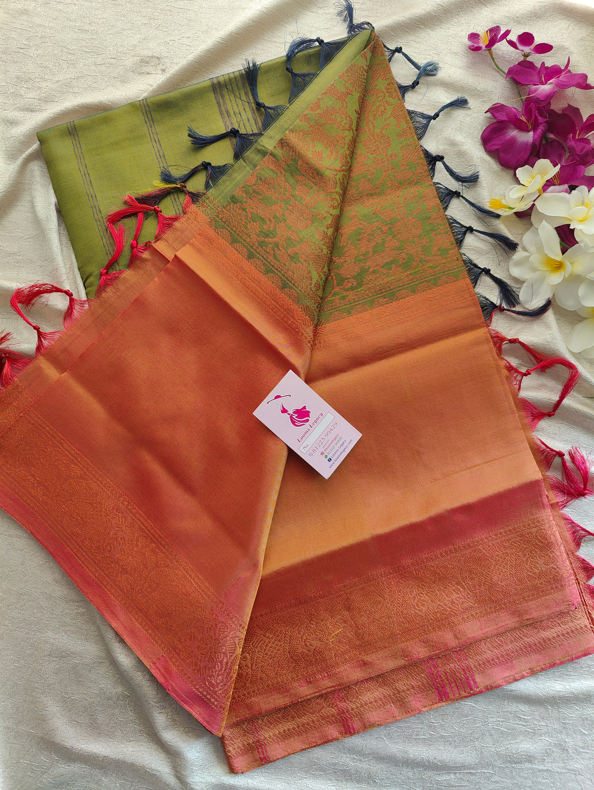 Green with Yellowish Pink Vanasingram Pattern Chinnalampattu Border Saree