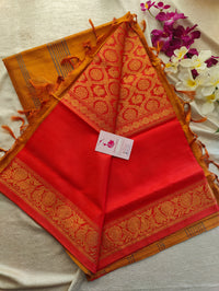 Red with Yellowish Orange Vanasingram Pattern Chinnalampattu Border Saree