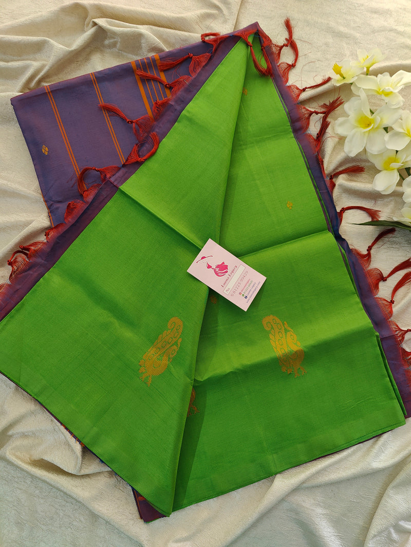 Green with Dual Shade Pallu Handwoven Chinnalampattu Saree