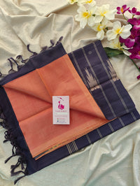 Dual Shade Peach with Blue Pallu Handwoven Chinnalampattu Saree