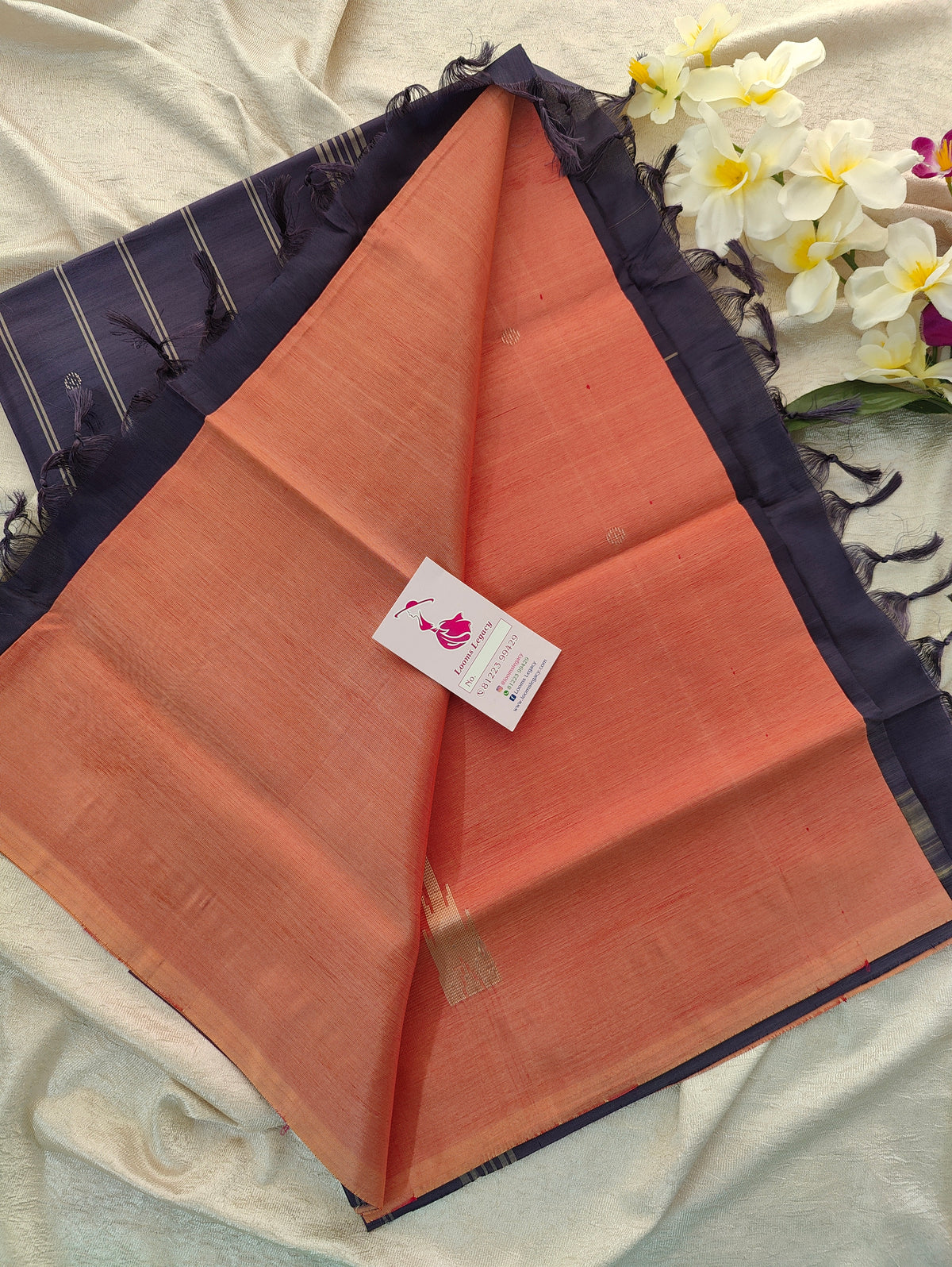 Dual Shade Peach with Blue Pallu Handwoven Chinnalampattu Saree