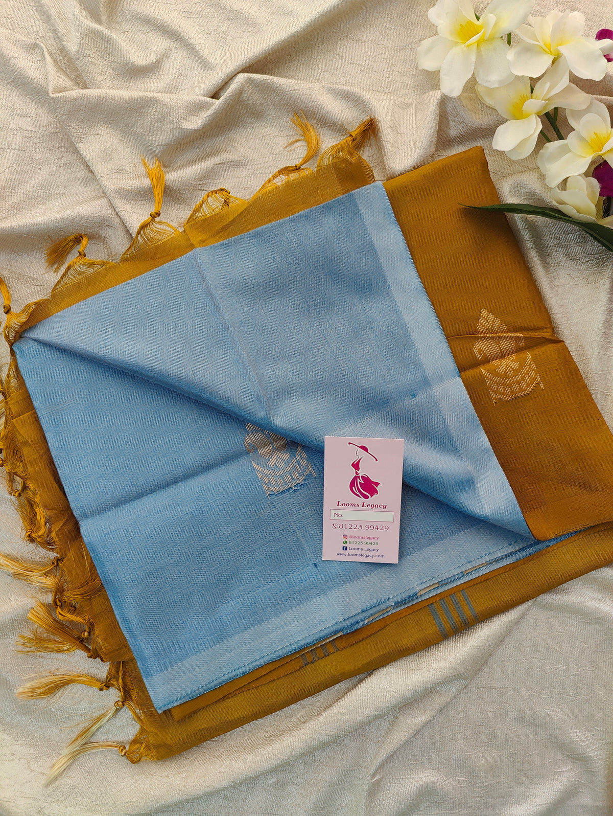 Blue with Musterd Yellow Pallu Handwoven Chinnalampattu Saree