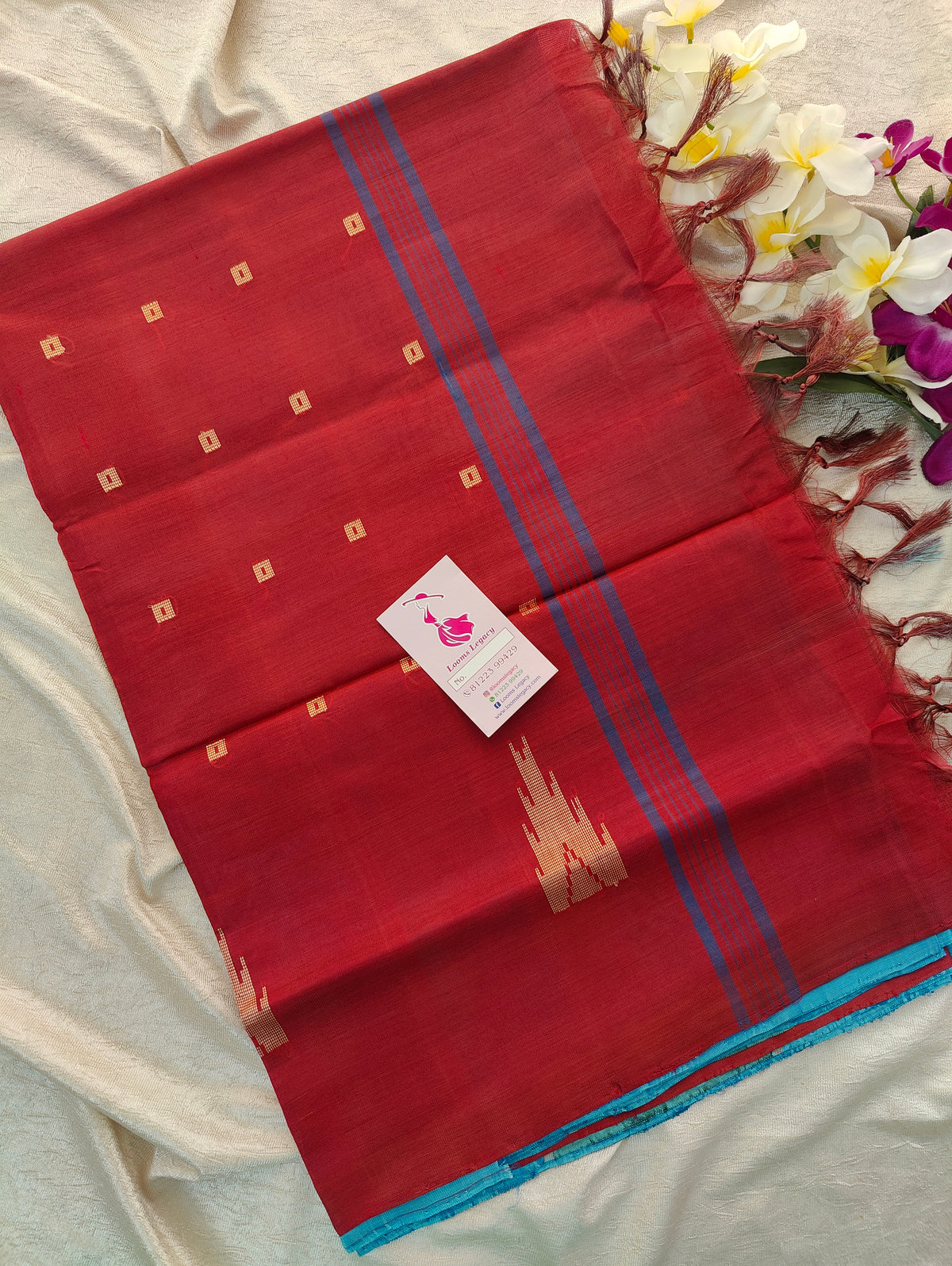 Blue with Red Pallu Handwoven Chinnalampattu Saree