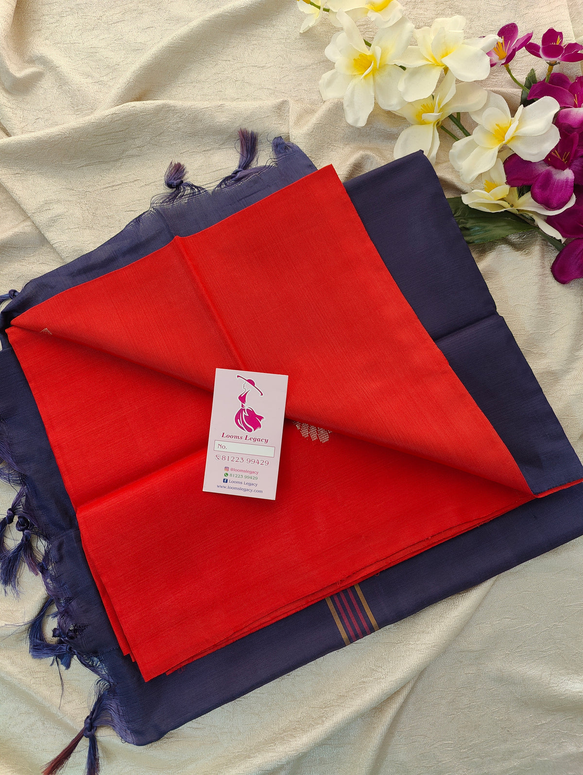 Red with Blue Pallu Handwoven Chinnalampattu Saree