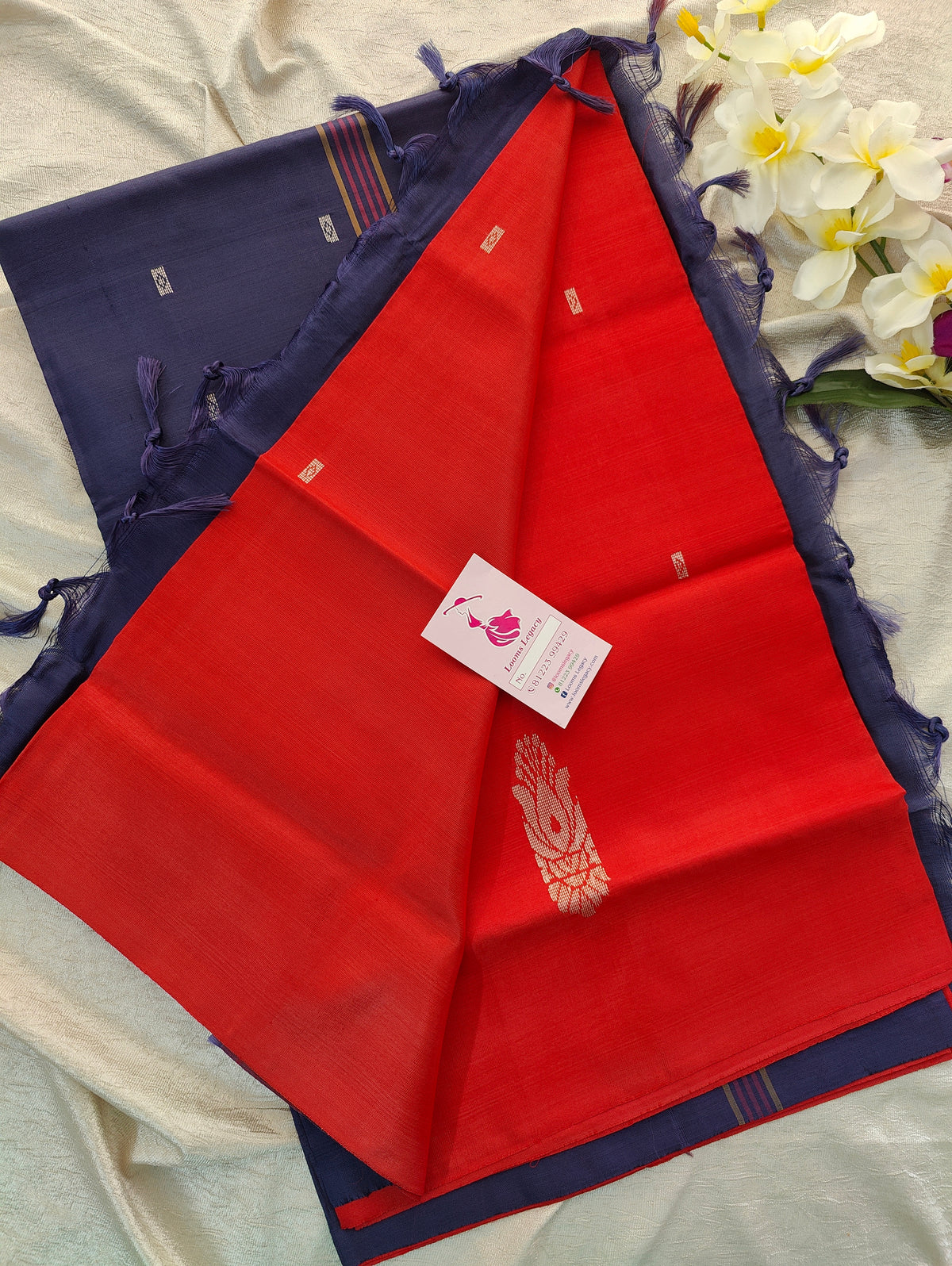 Red with Blue Pallu Handwoven Chinnalampattu Saree