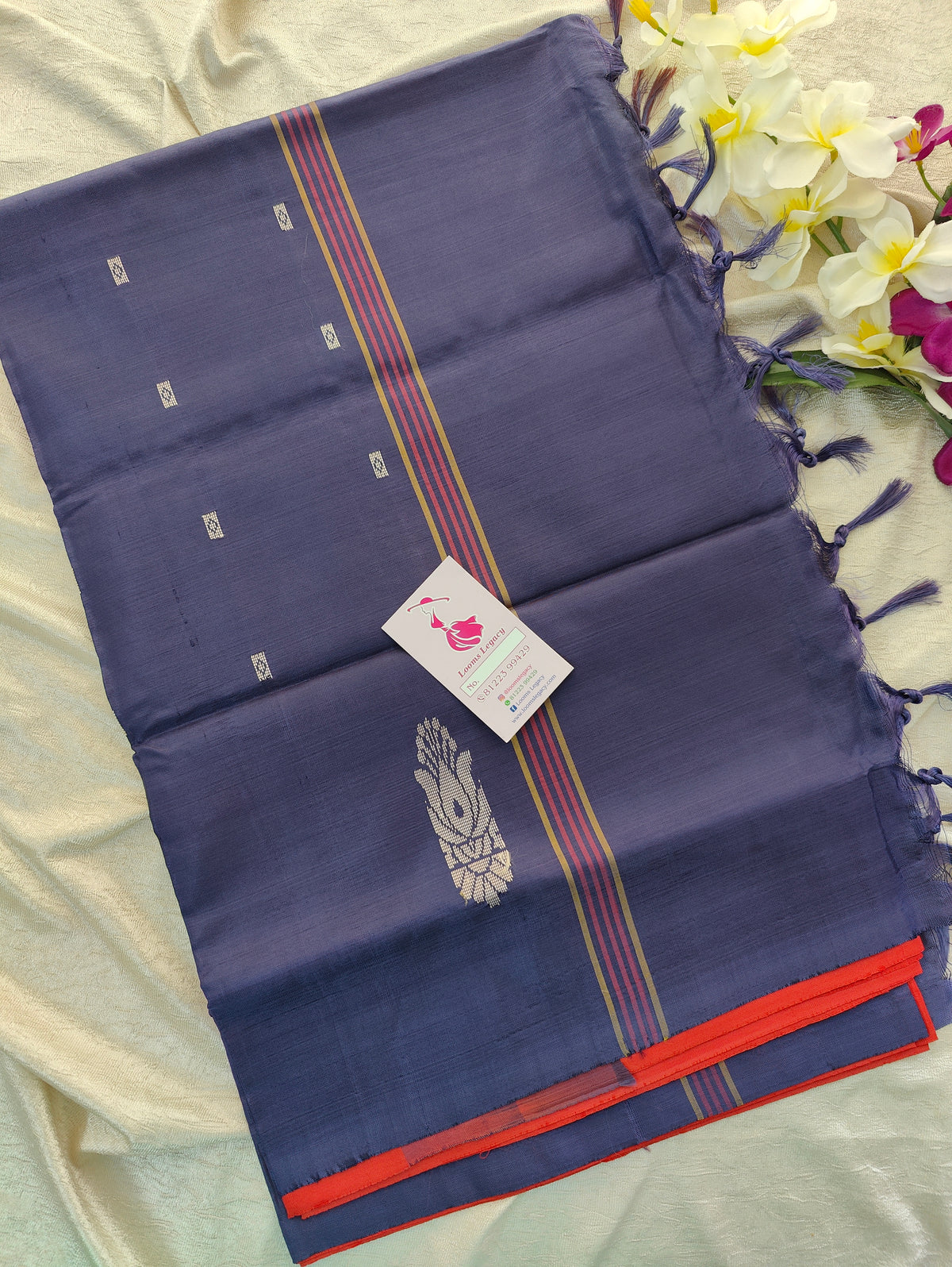 Red with Blue Pallu Handwoven Chinnalampattu Saree