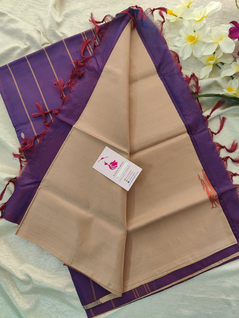 Cream with Purple Pallu Handwoven Chinnalampattu Saree