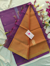 Dual Shade Maroon cum Green with Purple Pallu Handwoven Chinnalampattu Saree