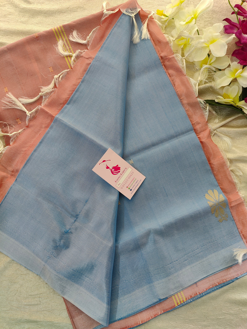 Pastel Blue with Pink Pallu Handwoven Chinnalampattu Saree