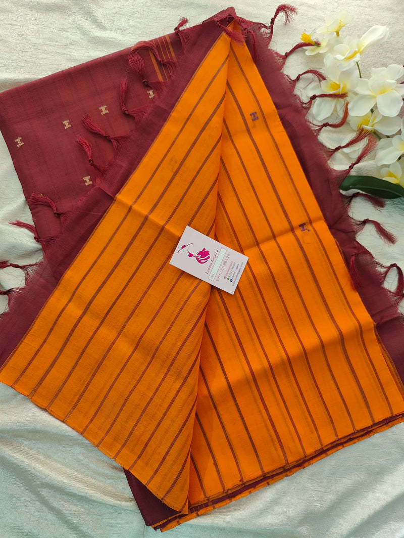 Orange Stripes with Maroon Pallu Handwoven Chinnalampattu Saree