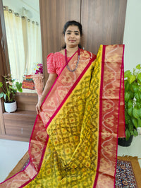 Yellow with Pink Pallu Pochampally Ikkat Silk Cotton (SICO Pattu)