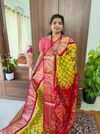 Yellow with Pink Pallu Pochampally Ikkat Silk Cotton (SICO Pattu)