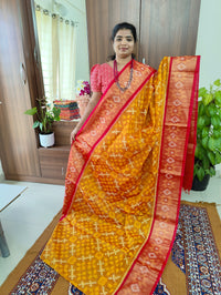 Dark Orange with Pink Pallu Pochampally Ikkat Silk Cotton (SICO Pattu)