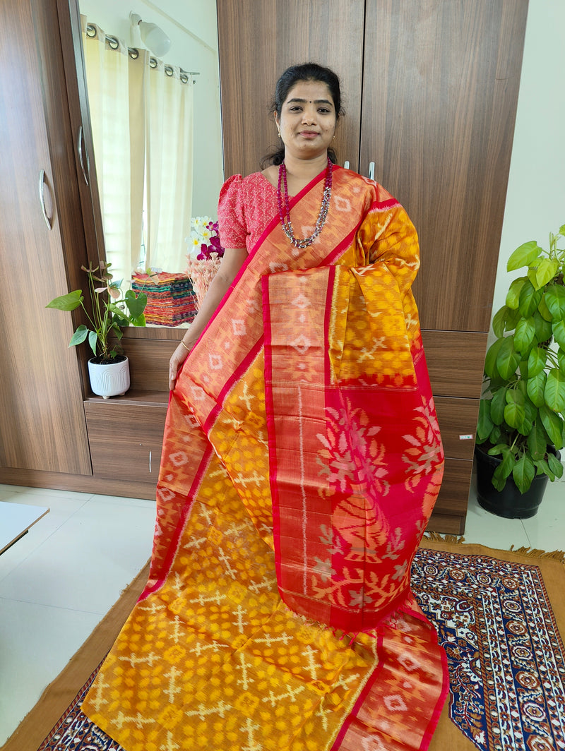 Dark Orange with Pink Pallu Pochampally Ikkat Silk Cotton (SICO Pattu)