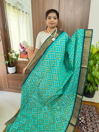 Sea Green with Peacock Green Pochampally Ikkat Silk Cotton (SICO Pattu)