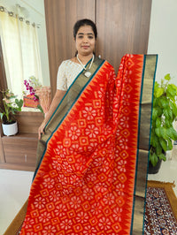 Reddish Orange with Peacock Green Pochampally Ikkat Silk Cotton (SICO Pattu)