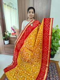 Mustard Yellow with Red Pallu Pochampally Ikkat Silk Cotton (SICO Pattu)