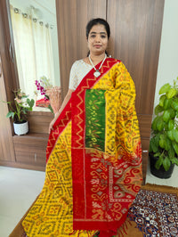 Yellow with Red Pallu Pochampally Ikkat Silk Cotton (SICO Pattu)