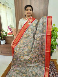 Grey with Red  Pochampally Ikkat Silk Cotton (SICO Pattu)