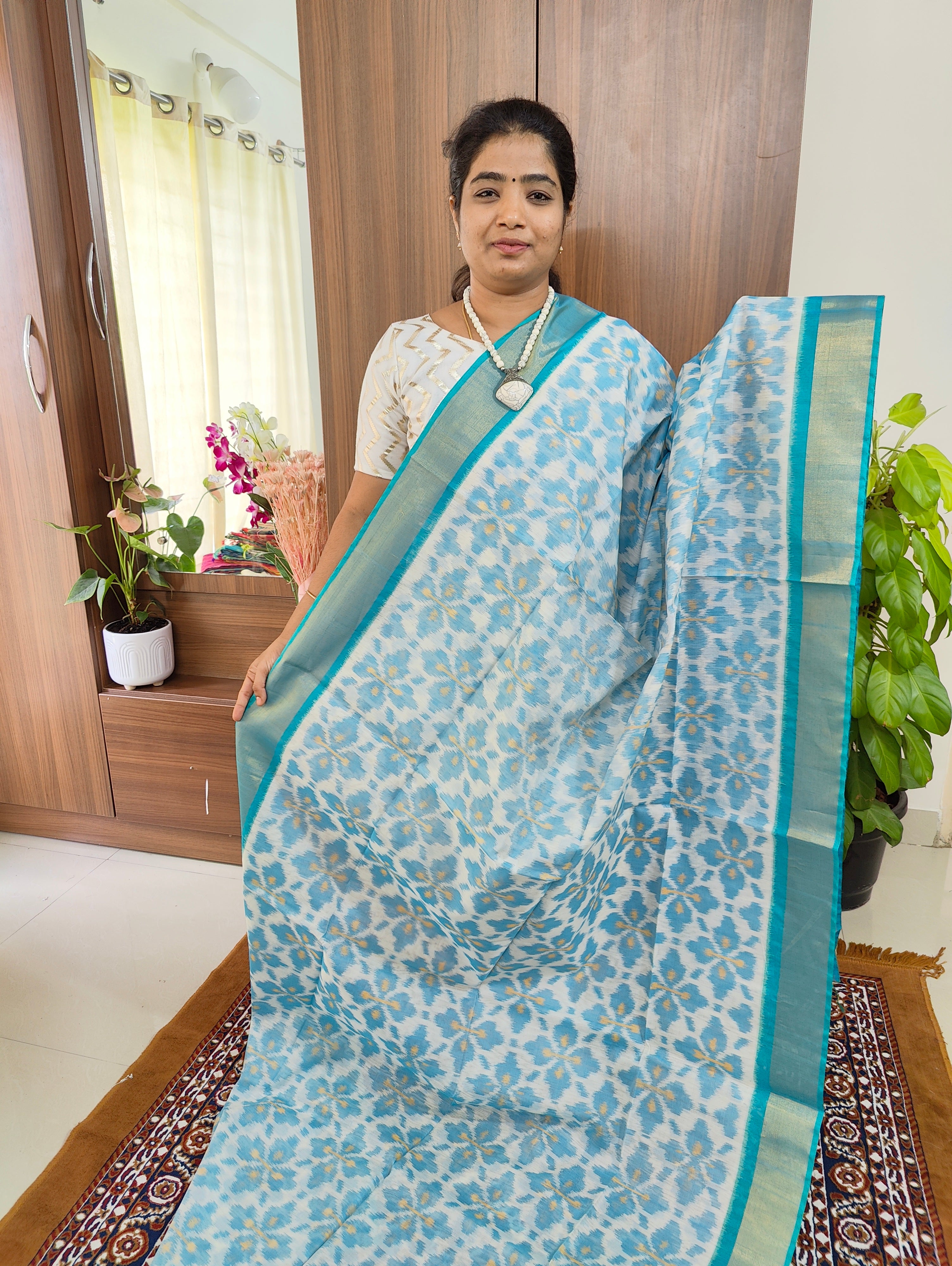 Sky blue silk saree with blouse 464D