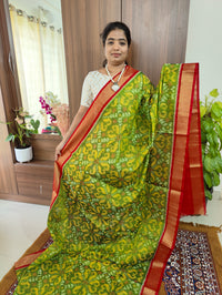 Green with Red Pochampally Ikkat Silk Cotton (SICO Pattu)