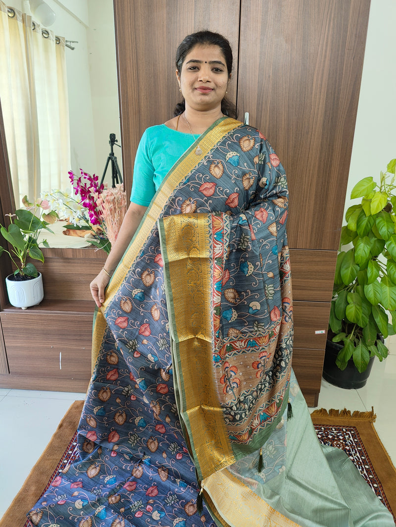 Semi Kosa Silk Saree with Kalamkari Print - Grey