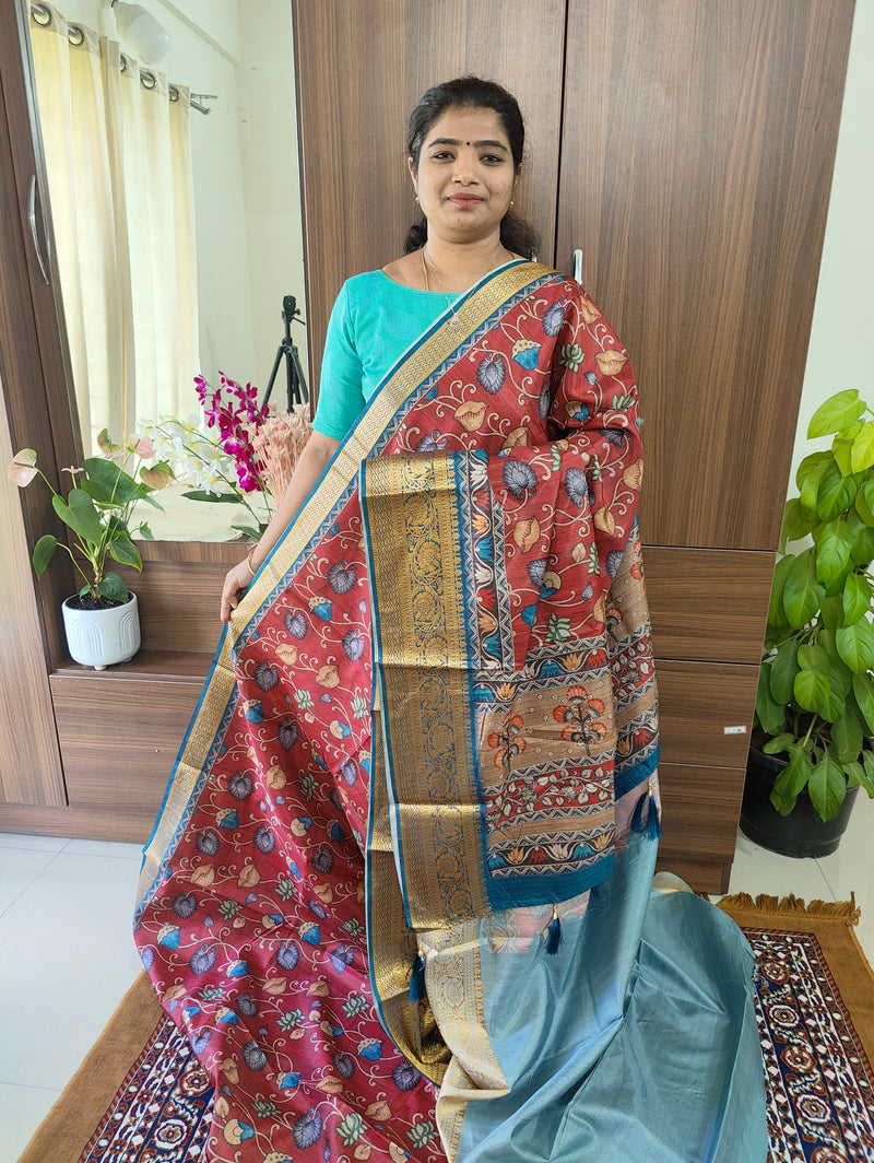 Semi Kosa Silk Saree with Kalamkari Print - Maroon