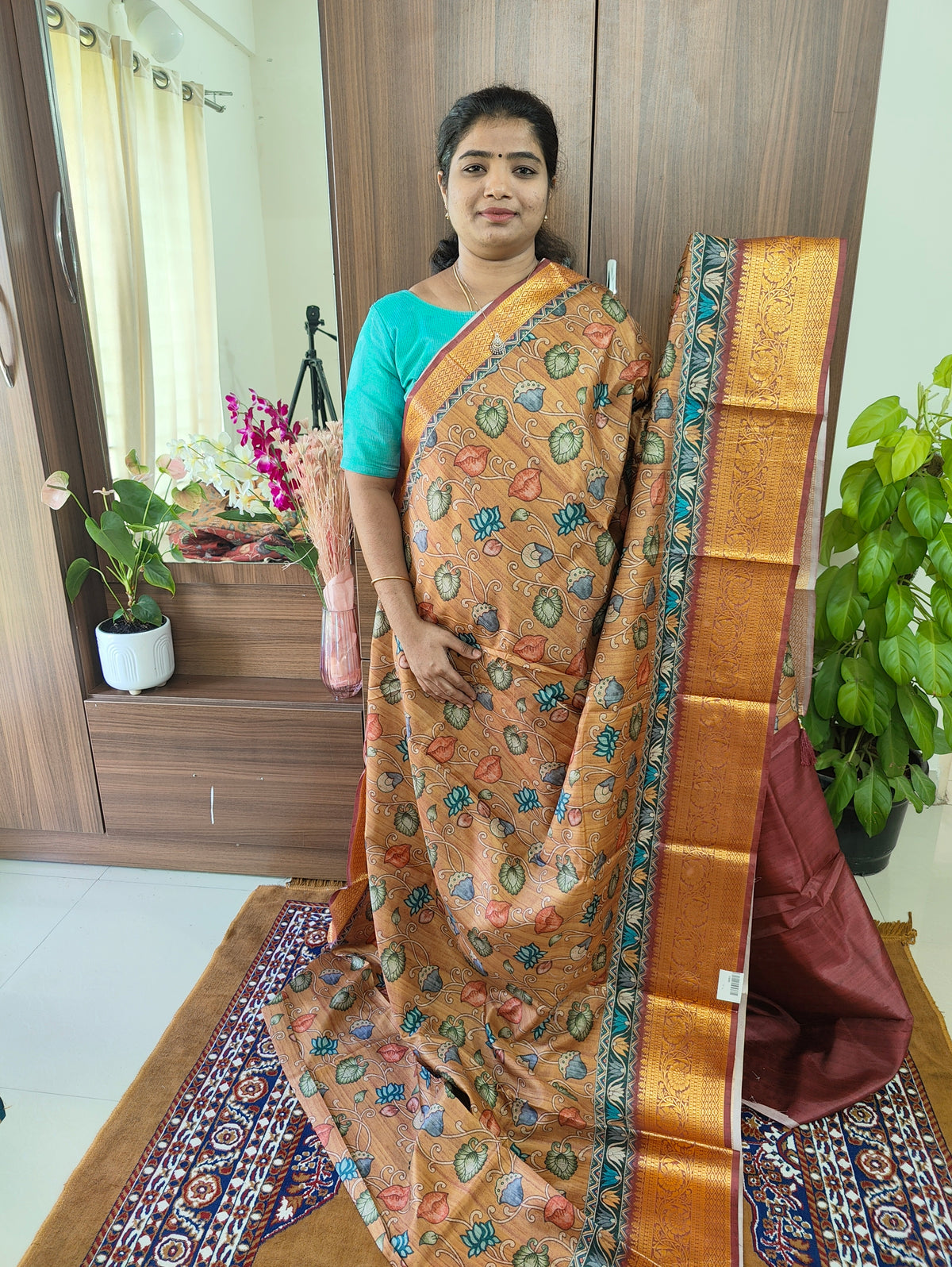 Semi Kosa Silk Saree with Kalamkari Print - Mustard Yellow