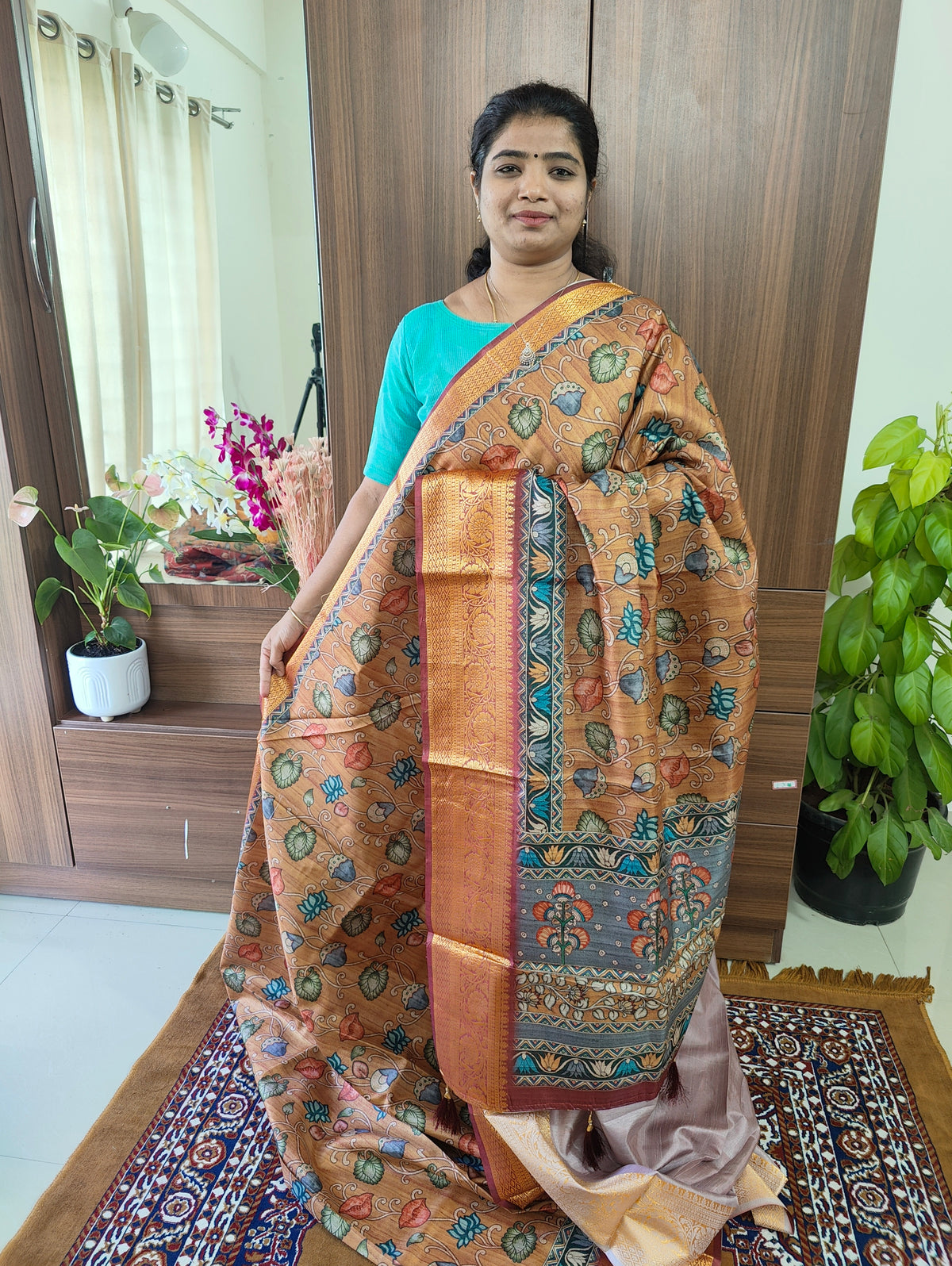 Semi Kosa Silk Saree with Kalamkari Print - Mustard Yellow