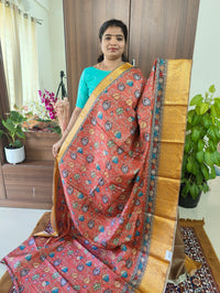 Semi Kosa Silk Saree with Kalamkari Print - Peachish Red