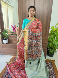 Semi Kosa Silk Saree with Kalamkari Print - Peachish Red