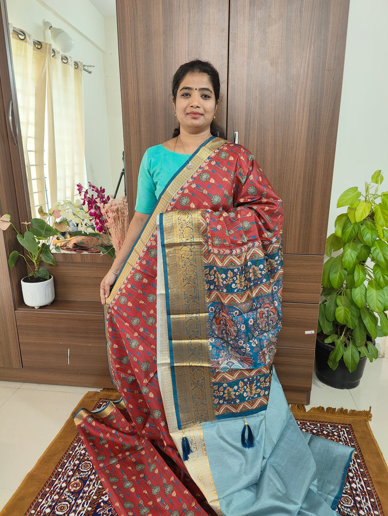 Semi Kosa Silk Saree with Kalamkari Print -Maroon