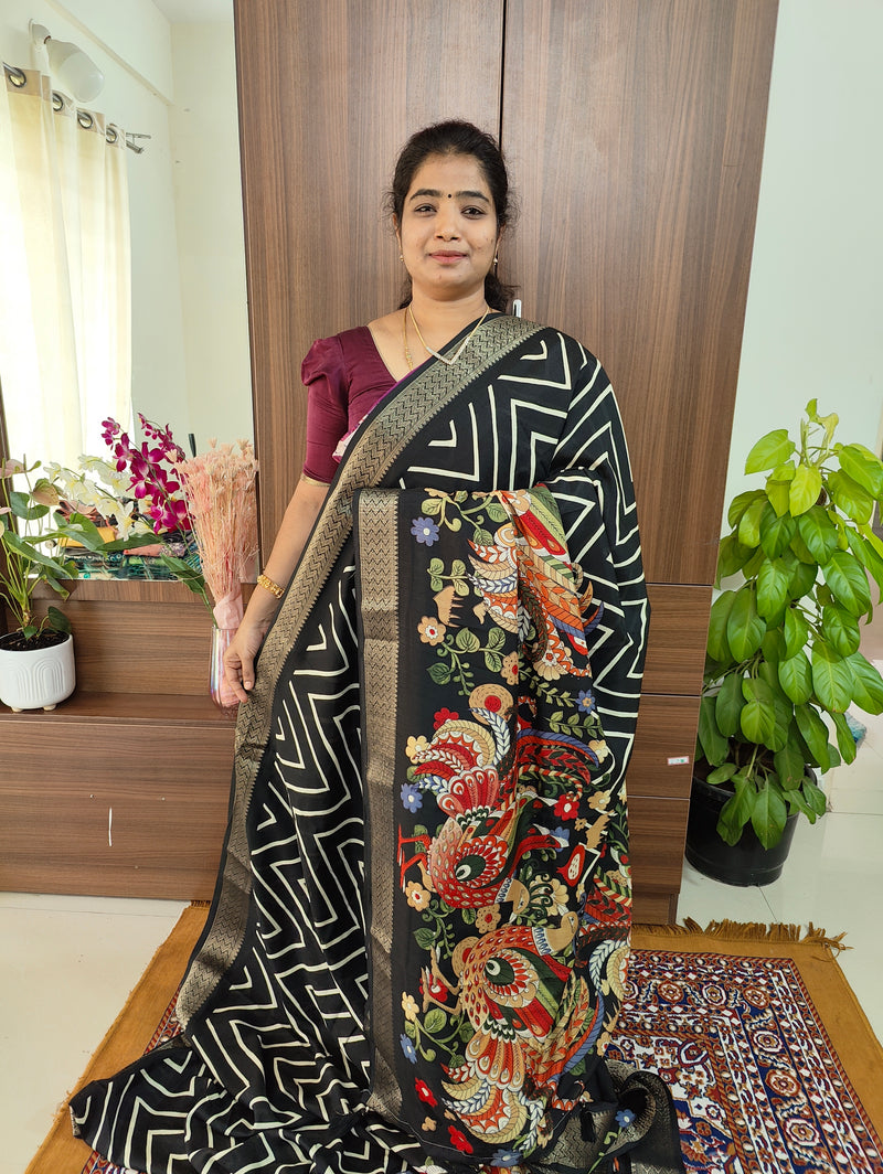 Semi Tussar Georgette with Zari Woven Saree Border -  Black