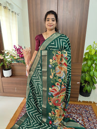 Semi Tussar Georgette with Zari Woven Saree Border -  Bottle Green