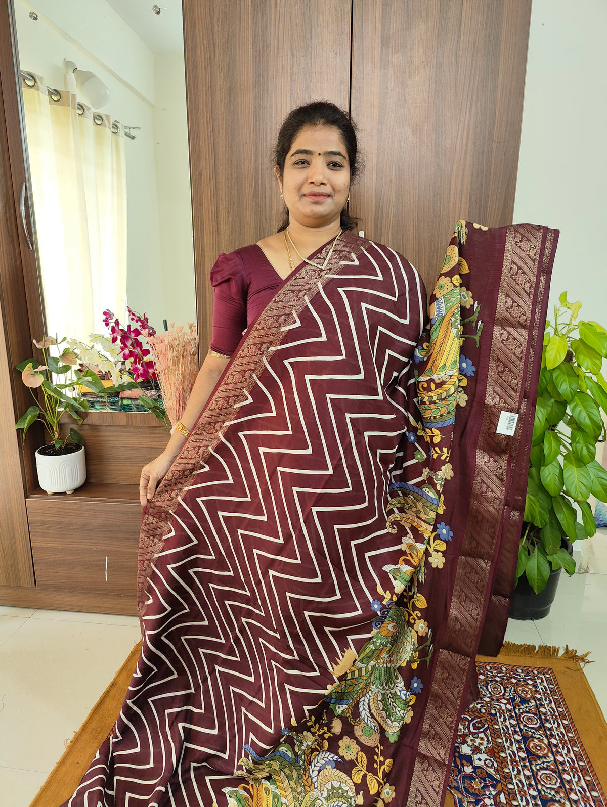 Semi Tussar Georgette with Zari Woven Saree Border -  Maroon