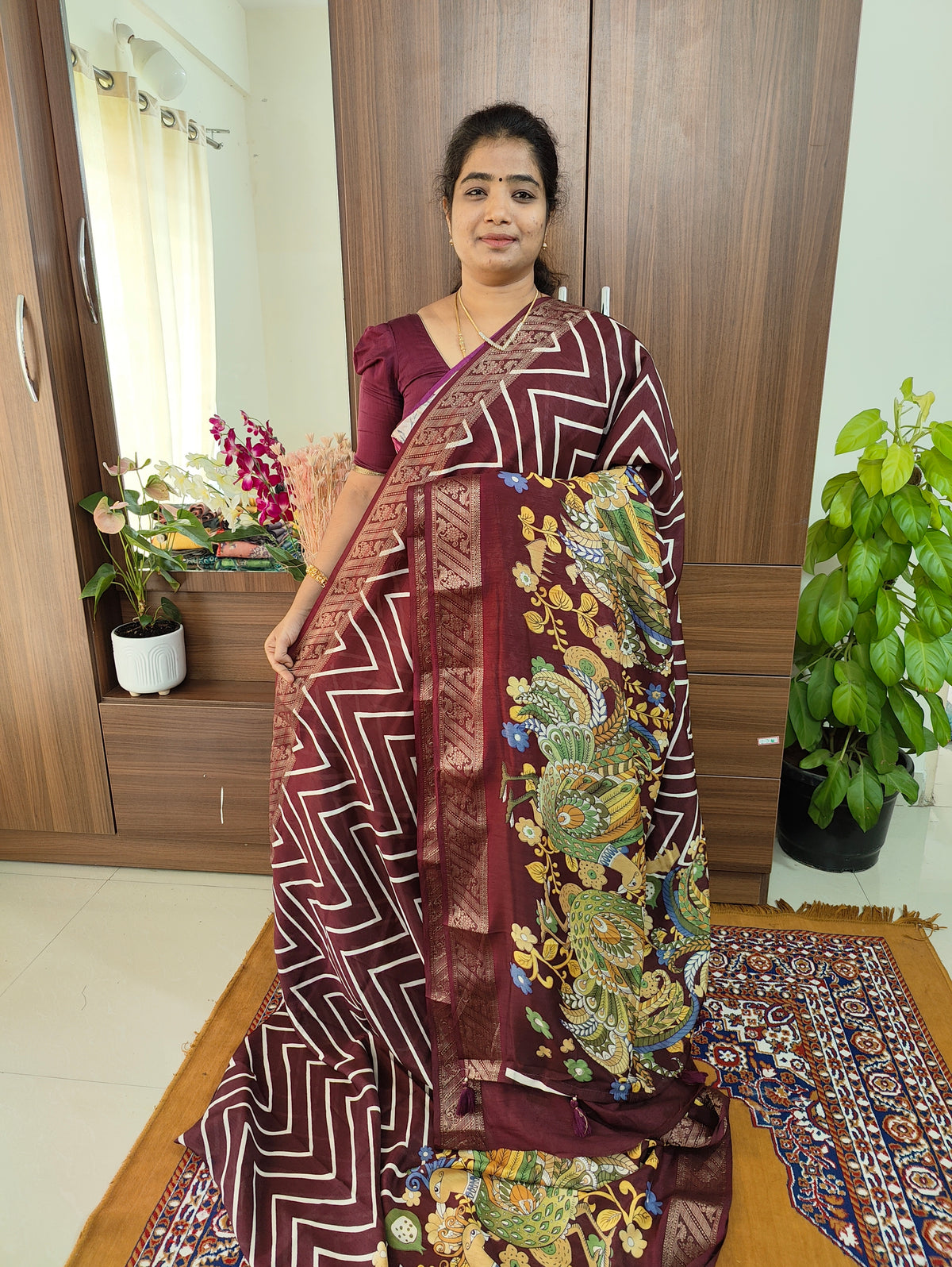 Semi Tussar Georgette with Zari Woven Saree Border -  Maroon