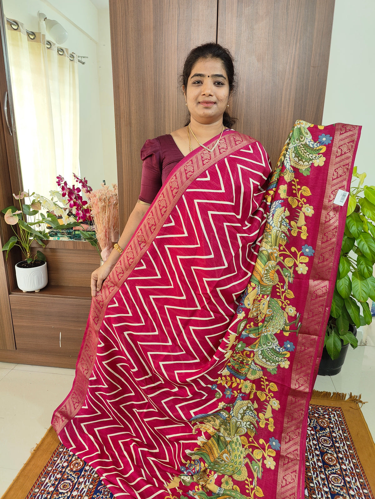 Semi Tussar Georgette with Zari Woven Saree Border -  Pink