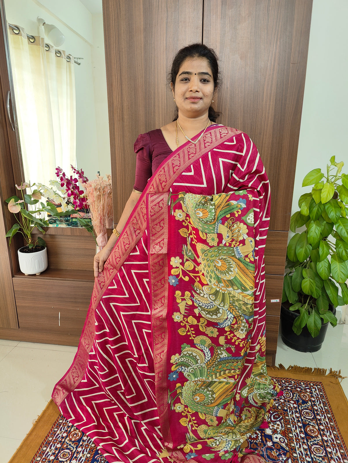 Semi Tussar Georgette with Zari Woven Saree Border -  Pink