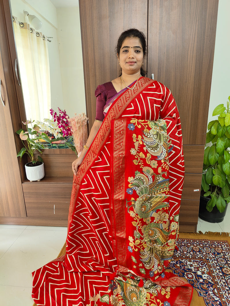 Semi Tussar Georgette with Zari Woven Saree Border -  Red