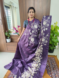 Monochrome Dark Purple Pure Handwoven Tussar Silk Saree without Zari Border