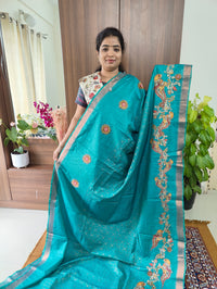 Semi Tussar with Applique Work & Extra Kalamkari Matching Blouse  - Blue