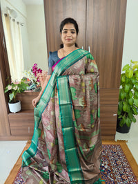 Semi Gadwal Silk Saree with Kalamkari Print - Onion Pink with Peacock Green