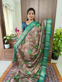 Semi Gadwal Silk Saree with Kalamkari Print - Onion Pink with Peacock Green